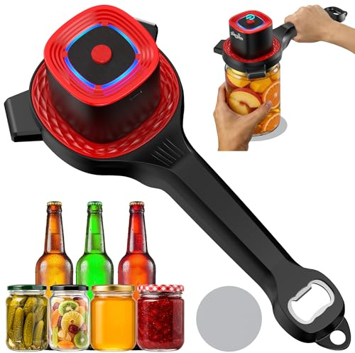 Electric Jar Opener, 2-in-1 Bottle Openers for Arthritic Hands, Red | Auto-Tighten & Manual Twist Bottle and Jar Opener for Elderly, Weak Hands, Seniors,Kids,Kitchen Gadget Gift