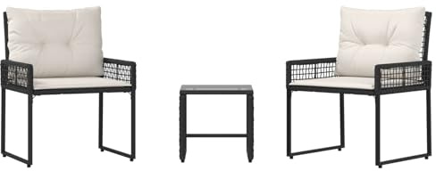 vidaXL Gartenmöbel-Set mit Kissen 3 pcs Schwarz und Weiß, Langlebiges, rustikales Gartenmöbelset, stylische Lounge, wetterfeste Sitzgruppe für den Außenbereich