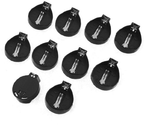 sourcing map 10Pcs 3V CR2032/ CR2025 Cell Battery Adapter Black Silver Tone de