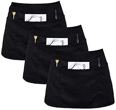 conda 3 Pack Taille Schürze, schwarz Kellner Schürzen mit 3 Taschen jeder, Polyester für Malerei, Gartenarbeit und Kochen gemacht