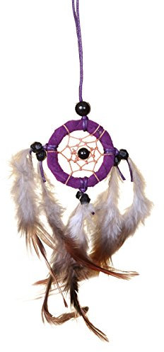 Ciffre Traumfänger Halskette Dreamcatcher Leder Fair Trade Auto LKW Truck Rückspiegel Deko Lila (Durchmesser ca. 3cm)