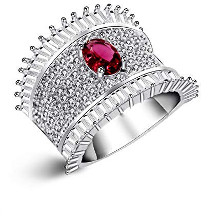 Uloveido Gothic Wide Band Red Eye Ringe mit Baguette & Rundschnitt Zirkonia Steine Weißgold überzogene Mode Fingerschmuck JZ083 (Größe 16.6)