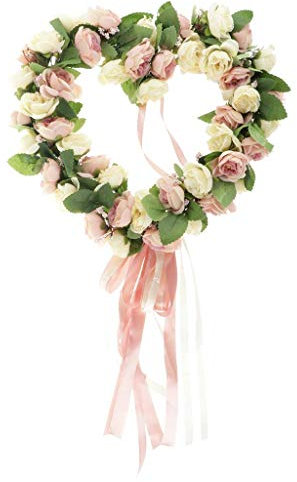 Tubayia Künstliche Herzform Blumenkranz Türkranz Wandkranz Rosen Rattan Kranz für Hochzeit Dekoration