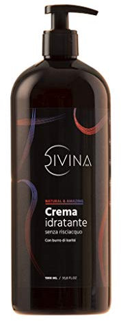 Crème hydratante sans rinçage au beurre de karité pour cheveux bouclés, naturelle et étonnante de DIVINA BLK (1000 ml)