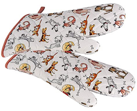 SPOTTED DOG GIFT COMPANY - Backhandschuhe Hitzebestaendig, Topfhandschuhe Ofenhandschuhe Lang mit Lustige Hund Motiv, Geschenk für Frauen Damen und Männer