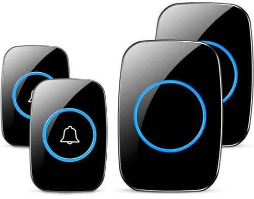 Wireless Doorbell, Waterproof Door Bell Kit, Distinguish Front and Rear Doors, Over 1000 feet Range and 60 Chime, 5 Levels Volume and LED Flash, for Home Office Classroom
