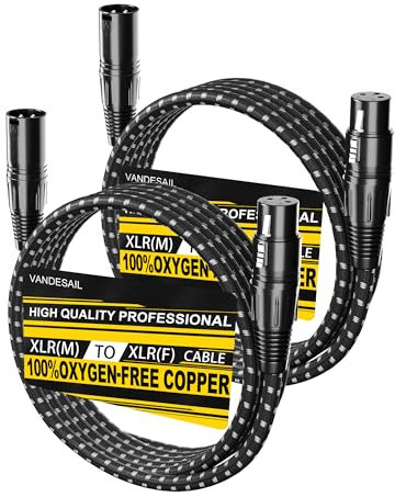 VANDESAIL Cable XLR de 3 m, 2 unidades, cable de micrófono de 15 a 30 m, de nailon trenzado, macho a hembra, blindado OFC, cable de micrófono simétrico de 3 pines