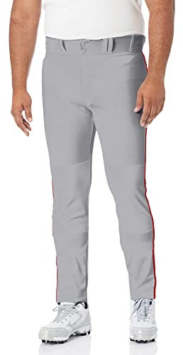 Easton Herren Rival+ Baseballhose, Halblange Passform, Erwachsenengröße, Paspeliert, Mehrere Farben, grau/rot, Small