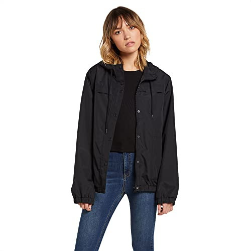 Volcom Damen Enemy Stone Hooded Zip Front Windbreaker Jacket (Regular & Plus Size) Jacke, Schwarz, S