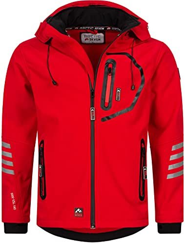 Arctic Seven Herren Softshell Jacke Funktionsjacke Outdoor Regenjacke Atmungsaktiv Fleece Innenfutter AS301 [AS-301-Rot-Schwarz-Gr.4XL]