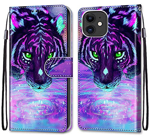nancencen Kompatibel mit iPhone 12 Mini (5.4) Handyhülle, PU Leder Flip Cover Wallet Hülle (Anti-Fall) Anwendbar iPhone 12 Mini (5.4) - Lila Tiger