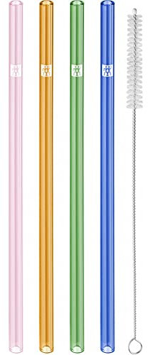ZWILLING Sorrento Glass Straws, Pack of 5, Multi-Colour