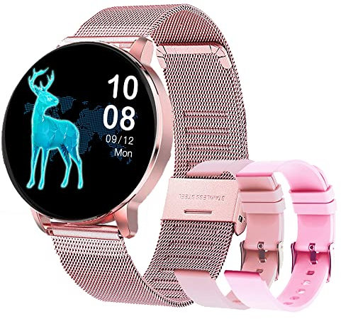 Montre Connectée Femme, Smartwatch Compatible Samsung Huawei Xiaomi Android iOS Podometre Montre Sport Cardiofrequencemetre Etanche IP67 GPS Partagé Sport Notification de Message (Rose)