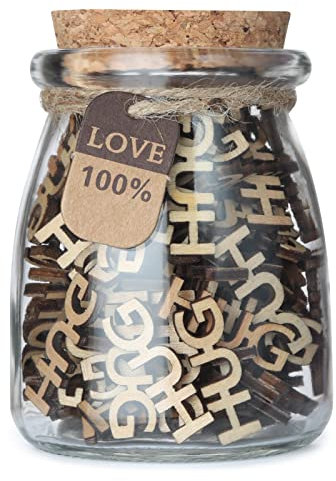 Give a HUG in a bottle(200ml), Hugs in a Jar- Wooden Cutouts Letter Piece；Jar of HUG Gifts for Valentine's Day/Birthday Day/Chrismas/Holiday. (100pcs HUG)
