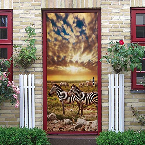 MUCXBE Türtapete 3D Selbstklebend Tierisches Zebra Türposter Türaufkleber Innentür Wohnzimmer Schlafzimmer Badezimmer Wasserdicht Abnehmbare Türdeko Vinyl Wandbild Fototapete 77x200cm