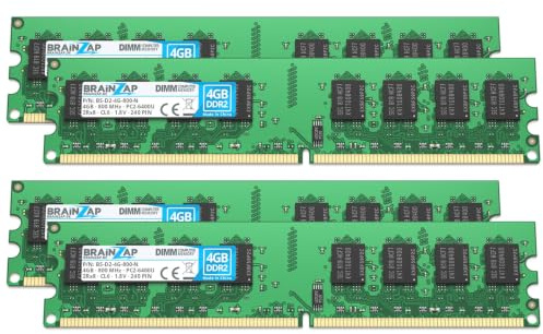 BRAINZAP 16GB (4x4GB) DDR2 800MHz PC2-6400U-666 DIMM CL6 2Rx8 1.8V Unbuffered Non-ECC RAM Arbeitsspeicher für Desktop PC Speichermodul Memory