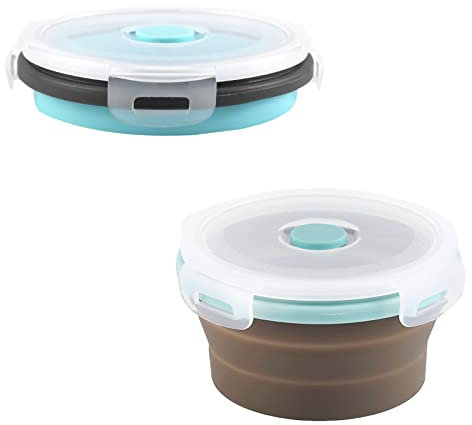 Luter 2pcs Bols Pliables pour Chien 350ml Silicone Gamelle Pliable pour Chien avec Couvercles Portable Extensible pour Animaux de Compagnie pour Marche Chenils Camping (12x12x3cm) (Gris, Bleu)