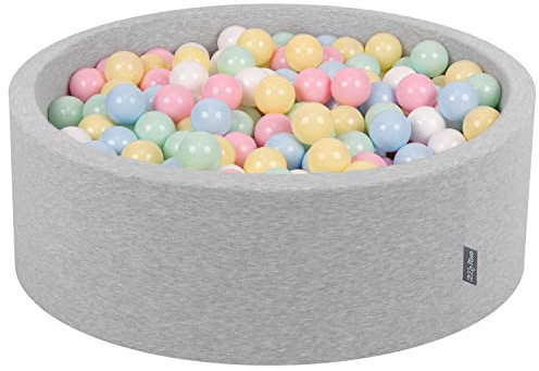 KiddyMoon Bällebad 90X30cm/300 Bälle ∅ 7Cm Bällepool Mit Bunten Bällen Für Babys Kinder Rund, Hellgrau: Pastellblau/Pastellgelb/Weiß/Minze/Puderrosa