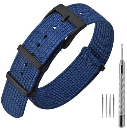 ANNEFIT Nylon Uhrenarmbänder 22mm mit Edelstahl Metall Schwarz Schließe, Sport Atmungsaktive Ersatzarmband (Blau)