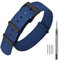 ANNEFIT Nylon Uhrenarmbänder 22mm mit Edelstahl Metall Schwarz Schließe, Sport Atmungsaktive Ersatzarmband (Blau)