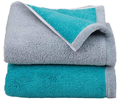 Imabari Ri-Badetuch, hergestellt in Japan, 2 Stück, dick, 70 x 130 cm, saugfähig, schnelltrocknend, 100 % (Grau x Türkis, großes Badetuch)