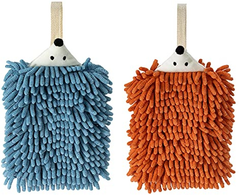 RPEIXYA Süßes Kinderhandtuch 2 Stücke Chenille-Handtücher für Kinder Weiche saugfähige Handtuch Badetuch Set Aufhängen Schnell Trocknende Handtücher für Kindergarten,Badezimmer,Küche (blau+orange)