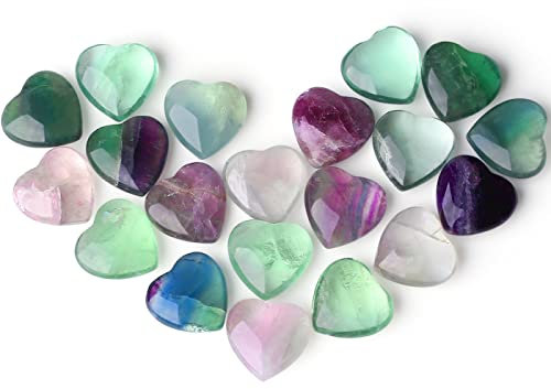XIANNVXI 20 Pcs Fluorite Crystal Heart Stones Natural Fluorite Crystals Healing Gemstones Reiki Crystal Gifts for Meditation Energy Balancing