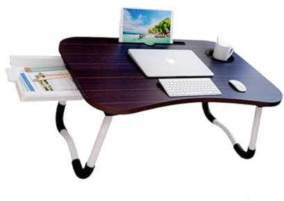 Tragbarer Laptoptisch, Frühstücksbrett, Tablet-Halter, Getränkehalter, praktische Schublade unter dem Tisch 60x40x27 cm Schwarz