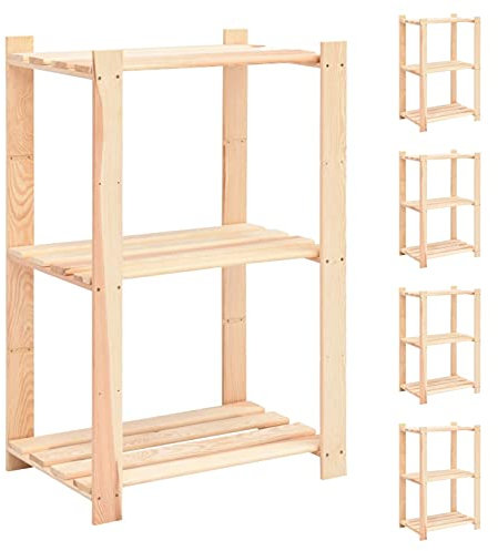 ZEYUAN Lagerregale 3 Böden 5 STK Küchenregal, Regal Küche, Standregal, Regale & Ablagen, Abstellraum Regal, Bücherregal, 60x38x90cm Massivholz Kiefer 150kg