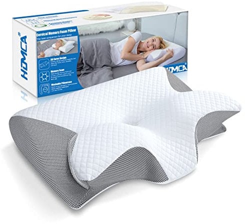 HOMCA Oreiller Ergonomique Cervical, 2 en 1 Oreiller Orthopédique à Mémoire de Forme pour la Nuque, Coussin pour Dormir sur Le Côté et sur Le Dos, 60x40x12/14cm, Gris