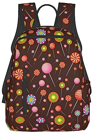 EVANEM Rosa Blumen Mode Schulter Rucksack - Leichter und bequemer Freizeitrucksack für Schule, Arbeit, Reisen, Süßigkeiten-Lutscher-Muster, One size