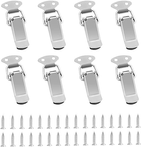 8 Set Chiusura a Leva Fermaglio a Molla 56mm Chiusura a Molla con 32 Viti - Chiusura per Cassa in Acciaio Inossidabile - Chiusura a Scatto per Cassetta Degli Attrezzi Armadietto Scatole - Argento