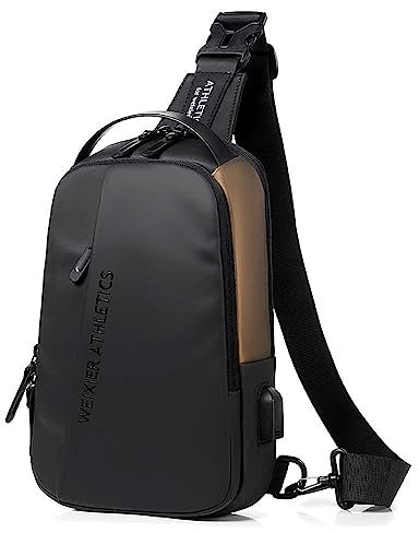 Hjkiopc Sling Bags Brusttasche Herren Crossbody Umhngetasche Kleine Schultertaschen Crossbody-Taschen Outdoor Wasserdicht Casual Man Taschen zum Wandern,Arbeit,Radfahren(B-Schwarz Gold)