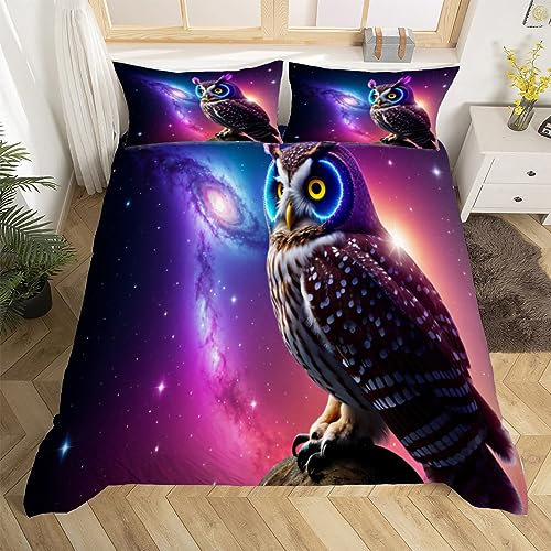 BiTnat Eulenmotiv Bettwäsche Set 135x200 cm Weich Mikrofaser Sternenhimmel Bettwäsche-Set mit Reißverschluss 3 Teilig Bettbezug Set mit Kissenbezug 80x80 cm