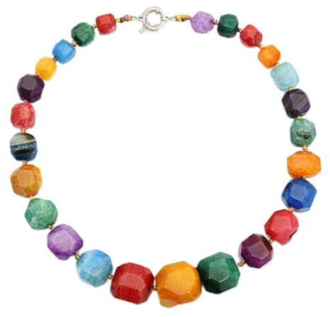 mhinese Natural Agate Gemstone Necklace Ladies, Handmade Elegant Stone Beads Necklace Gift for Women