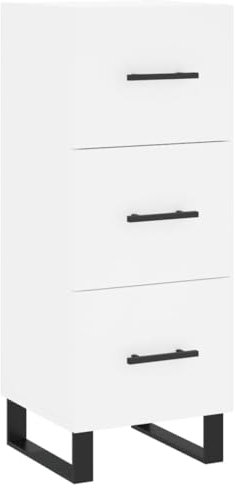 vidaXL Sideboard, Kommode mit 3 Schubladen, Schubladenschrank Metallbeine, Anrichte Schrank für Wohnzimmer, Beistellschrank, Modern, Weiß Holzwerkstoff