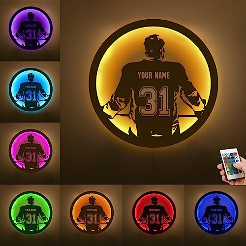 ASD Jewerly Personalisierte Hockey Metall Zeichen LED Licht, benutzerdefinierter Name für Zahl Hockey Wand Neon Zeichen Lampe Dekor für Schlafzimmer, Weihnachten Geburtstag Kinder Geschenk