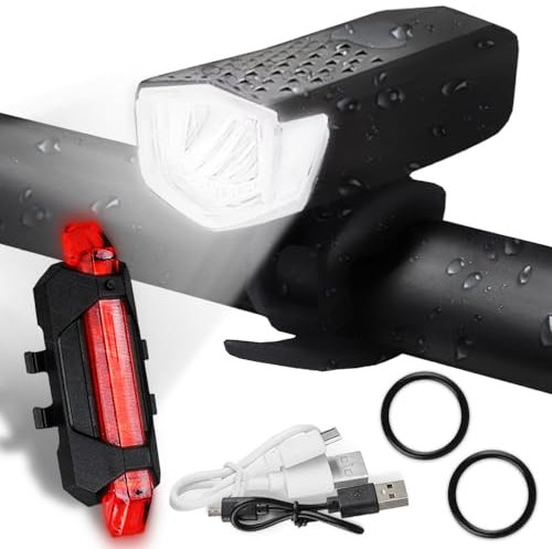 Luces Bicicleta Delantera y Trasera - Luz Led Recargable USB - 3 Modos Delanteros - 5 Modos Traseros - Impermeable IPX6 - Carga Rápida - Luces Bicicleta Carretera y Montaña