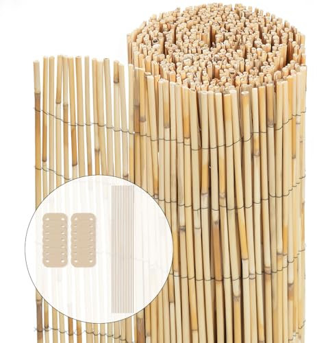 VOUNOT® Recinzione in Canna Naturale Reed Screening, Schermo per la Privacy del Patio, Rotoli Decorativi Frangivista Balcone Canniccio Arella Stuoia Cannette Ombra Recinzione Esterno Rilegata 90x600cm
