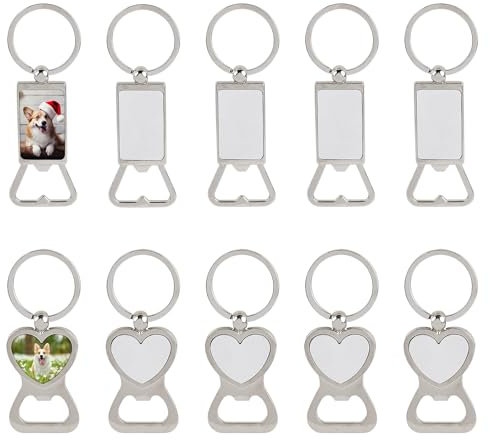 Framendino, Lot de 10 porte-clés vierges en métal avec décapsuleur, photo personnalisée