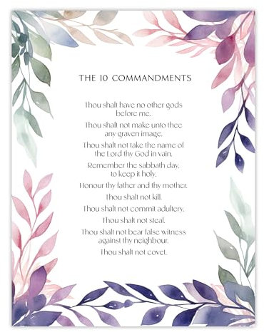 Artery8 The 10 Ten Commandments Violet Religious Exodus Old Testament Jesus Christ Christian Bible Faith God Quote Revelations Flowers Artwork Large Wall Art Poster Print Thick Paper 18X24 Inch
