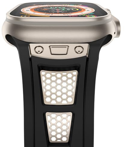 NewWays 49mm 46mm 45mm 44mm 42mm(Serie 3 2 1) kompatibel mit Apple Watch Armband,Silikon Sport Armband Ersatzband für iWatch Ultra 2/Ultra Series 10 9 8 7 6 SE 5 4 3 2 1,Schwarz/Titan Verschluss