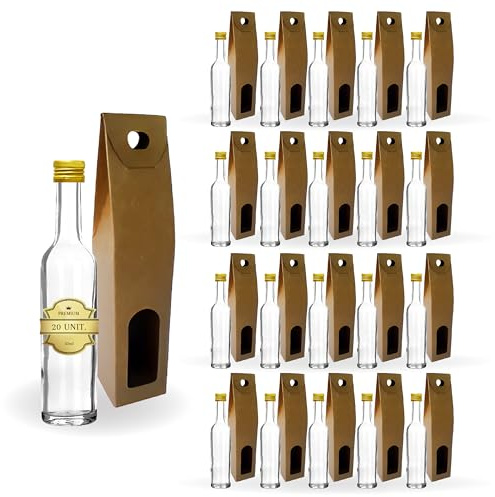 Espirito Rebelde 20 mini bottiglie di vetro da 50 ml con tappo a vite dorato + scatola | mini flaconi di alcool, piccole fiale di campioni | regali, matrimoni
