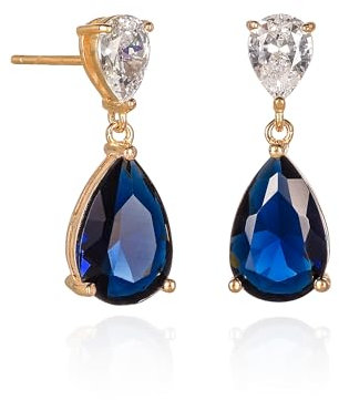 Diamond Treats Tropfen-Ohrringe aus Gold in Birnenform für Damen mit klaren und blauen Zirkonia-Steinen. 925 Sterling Silber Teardrop Ohrringe für Frauen, Damen Ohrringe aus Gold mit Geschenkbox
