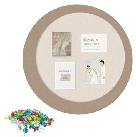 Runde Filz-Fotowand, Bilderrahmen mit 30 Pinnnadeln, klassische runde Filz-Pinnwand ohne Beschädigung for die Wand, for Einfügen von Notizen, Fotos, Memos (Color : Light camel, Size : 15.7x 15.7in)