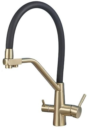 ZYCDP Grifo Fregadero Osmosis 3 Vias Acero Inoxidabl,Grifos Cocina Fregadero 360 Grifo Cocina con Osmosis Integrado Oro Cepillado