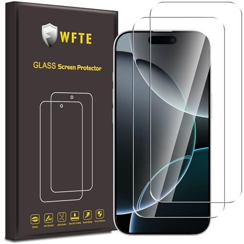 WFTE [2-Pack Protector de Pantalla para iPhone 16 Pro,9H Dureza,Huellas Dactilares Libre,Sin Burbujas,Cristal Templado Protector de Pantalla iPhone 16 Pro 6.3