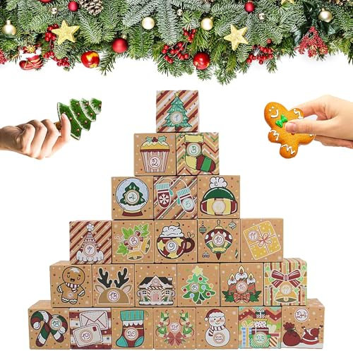Adventskalender Zum Befüllen Schachteln, 24pcs Weihnachtskalender Zum Befüllen Kisten, Kleine Boxen Adventskalender, Weihnachtskalender Boxen, Dekoration für Weihnachten und Advent(A)