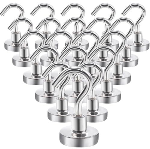 Aenienoe 20Pezzi Ganci Magnetici Extra Forti Neodimio Calamita con Gancio Potente Piccole non c'è bisogno di Fare Buchi Magneti Frigotelaioin Ferro,Soffitto,Cucina,Pesante Magnete Ganci 16mm
