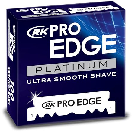 RK ProEdge Platinum Lames de Rasoir Simple Tranchant - Lot de 100 Lames pour Shavette, Coupe Choux et Rasoir Barbe Homme - Acier Inoxydable pour Rasage Précis et Professionnel